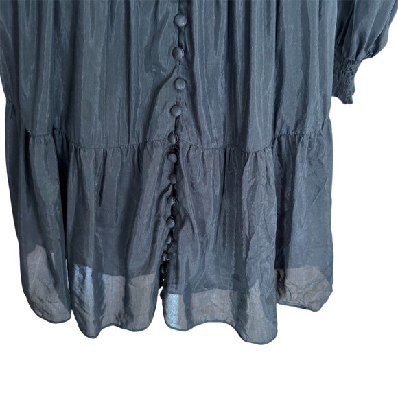 Alice + Olivia Kiara Dress Size 2 Black Smocked Waist Mini Button - Picture 7 of 14